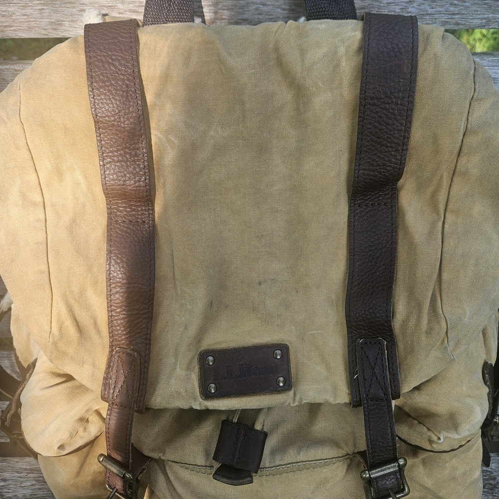 Vintage L.L. Bean Continental Rucksack Backpack Waxed Canvas Leather - Picture 3 of 16